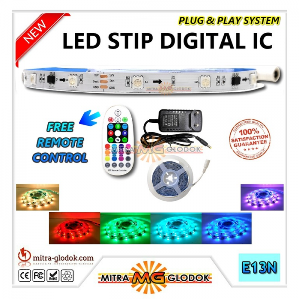 LED Strip Digital IC SMD 5050 Mata Besar | IP 20 + Remote dan Adaptor